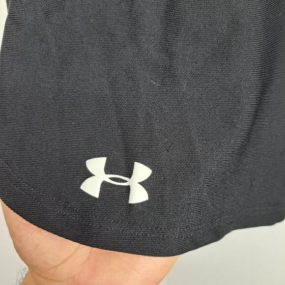 Under Armour Women’s HeatGear Shorts SM Black Logo Waistband Athletic - Picture 3 of 8